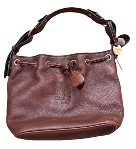 Vintage Dooney & Bourke dunkelbraune Leder Kordelzug Schultertasche Handtasche - Bild 1 von 18