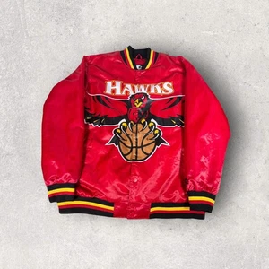 Atlanta Hawks Starter Satin NBA Bomber Jacket Red Size 3XL Rare Black Label - Picture 1 of 12