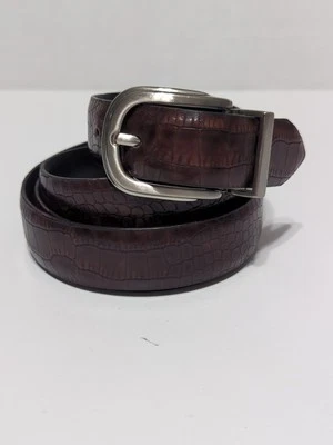 Mens FauxAlligator Leather Belt Reversible Black Brown Swivel Buckle Silver Tone Foto 1 de 4