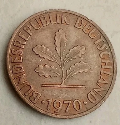 Moneda de 2 peniques 1970 G Alemania República Federal de Alemania Karlsruhe Mint Foto 1 de 2