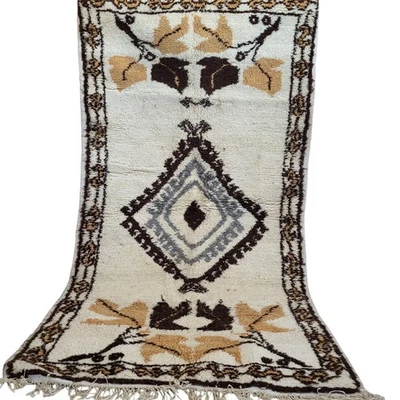 Timeless Vintage Moroccan Wool Rug Handcrafted Berber Elegance Fringe Carpet 6x3 - Image 1 of 4