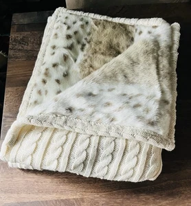 Restoration Hardware Baby And Child Cable Knit & Faux Fur Blanket - Picture 1 of 6