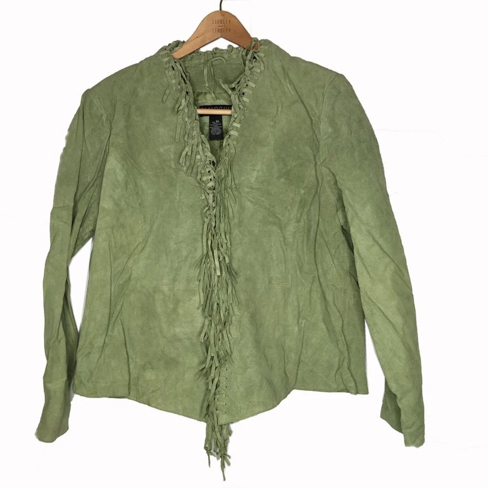 Dialogue Cowboy Fringe Leather Jacket Western Blazer Long Sleeve Green Size XL - Image 1 of 4