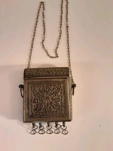 Antik Silberlegierung & Bronze Marokkanische Patronenetui Gewehr Pulver Kolben - Bild 1 von 11