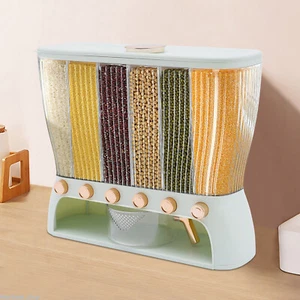6 Grids Portable Cereal Dispenser Box Dry Rice Grain Container W/ Measuring Cup - Picture 1 of 22