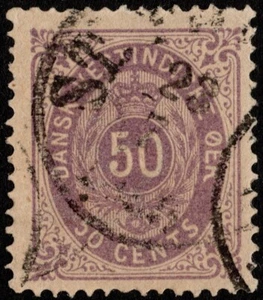 Danish West Indies Stamp Scott # 13 Used Very Fine - 50 Cents Violet Town Cancel - Picture 1 of 1