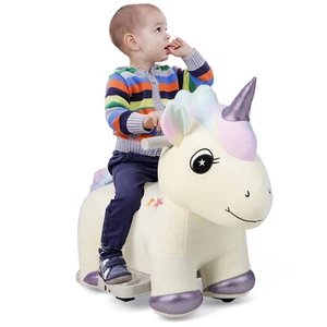 Kids Plush Ride-on 6V Electric Animal Ride On Toy Unicorn  w/ Music & Handlebars - Picture 1 of 8