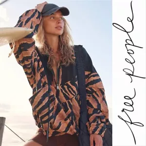 FREE PEOPLE Movement JACKET Pullover Windbreaker S Black Brown Walk the Line NEW - Picture 1 of 11