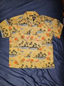 Blue Generation Men Hawaiian Camp Shirt Large Short Sleeve Palm Beach Drinks - Picture 1 of 7