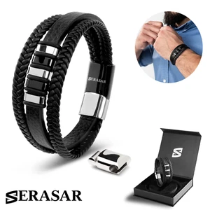 SERASAR | Premium Men's Leather Bracelet [Glory] with Magnetic Clasp | Giftbox - Picture 1 of 18