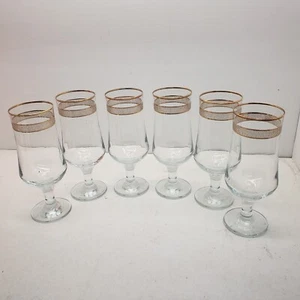 Gold Rimmedwear. TexturPedastal Glasses Pasabahce Gold Ice Set Of 6 Ice Tea Wine - Picture 1 of 7