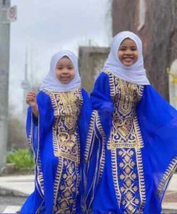 Kaftan Ramzan Eid Stylish Kids Long Royal Blue Dress Georgette Moroccan Wedding - Picture 1 of 3