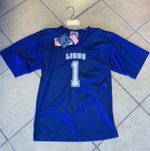 Kids Unisex Blue & White Lions #1 Logo Mesh Football All Sport Jersey NWT - Picture 1 of 2