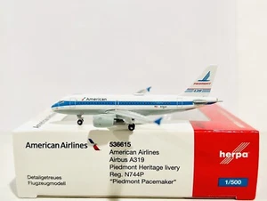1:500 Herpa Wings 536615 American Airbus A319 Piedmont Heritage, N744P Limited E - Picture 1 of 3