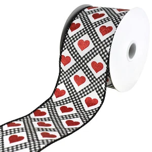 Valentines Gingham Argyle Glitter Hearts Wired Ribbon, 2-1/2-inch, 10-yard - Picture 1 of 3