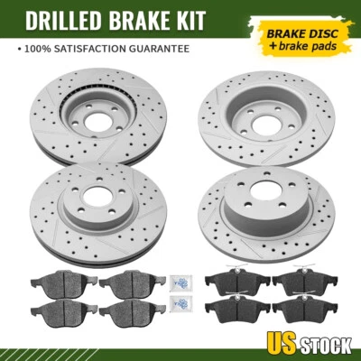 Rotores de freno delanteros traseros perforados y pastillas de cerámica para Ford Escape C-max 2013-2016 Foto 1 de 4