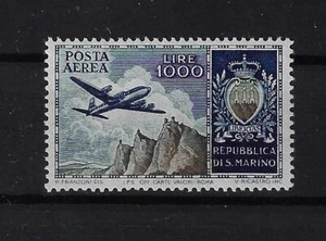 1954 San Marino posta aerea Aereo e stemma Lire 1.000 MNH Certificato Bolaffi - Imagen 1 de 2