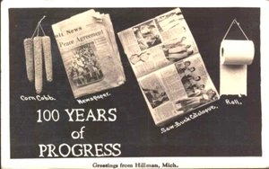 1940 HILLMAN MI MICH 100 yr Progress Corn Cob / Toilet Paper REAL PHOTO Postcard - Picture 1 of 2