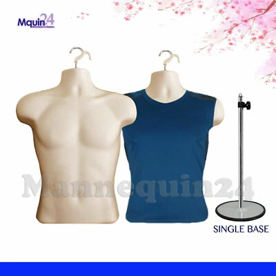 2 Torso Mannequin Body Forms Flesh Male+1 Stand +2 Hangers Man Clothing Display - Image 1 of 4