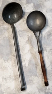 Vintage L&G MFG. Graniteware Enamlelware?? Ladle & Pewter Dipper Wood Handle - Picture 1 of 24