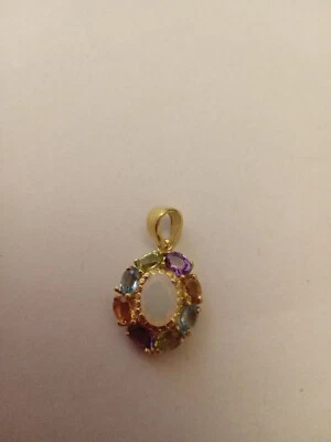 Anhänger mit  1 echten weißen Opal und Edelsteinen, 925er Silber, vergoldet - Bild 1 von 2