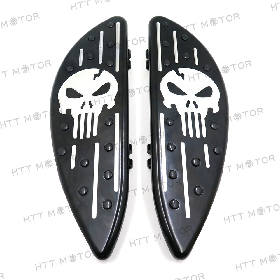 Tablero de piso estirado negro Skull Driver para Harley Touring Softail FL Dyna FLD Foto 1 de 4
