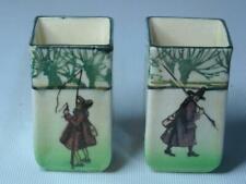 A PAIR of Royal Doulton GALLANT FISHERS Noke Signed Miniature Square Vases Vase