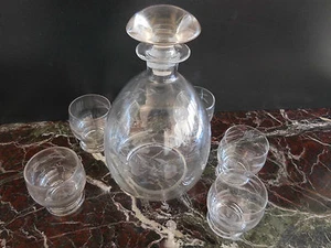 Service alcool liqueur vin 1 carafe cristal 5 verres art déco vintage XXe France - Picture 1 of 12