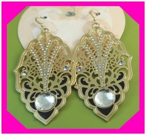 BRIGHTON ALBERTINE Gold Black Crystal French Wire EARRINGS Nwotag $75 60% - Picture 1 of 2