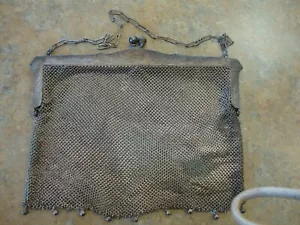 Antique CHAINMAIL MESH WOMENS EVENING BAG PURSE 8.5 X 7.5" Engraved Frame - Picture 1 of 5