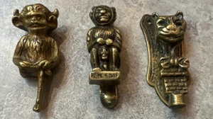 3x Piccoli Battenti Porta Vintage In Ottone Solido - Foto 1 di 14