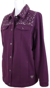 Dream Jeannes Quacker Factory ~Woman Sz M~Deep Win Button Jacket Rhinestones NWT - Picture 1 of 12
