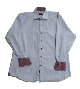 Stone Rose Red Plaid Flip Cuff Light Blue Men's Shirt XL Distressed Button Down - Picture 1 of 14