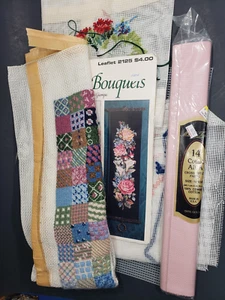 Lot  Needlepoint Partially Complete Canvases Plus - Picture 1 of 9
