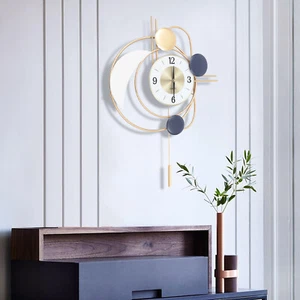 Modern Hanging Wall Clock Golden Swing Wall Clock Pendulum Clock Living Room New - Picture 1 of 15