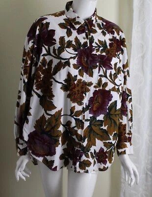 Blusa Camisa Top De Colección Eddie Bauer Talla M Blanca Púrpura RUIDOSA Floral CORDUROY Fabulosa Foto 1 de 4