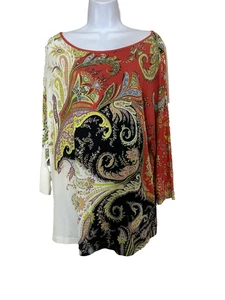 Etro Milano Tunic Top sz 48 L Paisley Print 3/4 sleeve - Picture 1 of 8