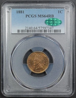 1881 Red-Brown Indian Head Copper Cent 1C PCGS MS 64 RB CAC - Image 1 of 4