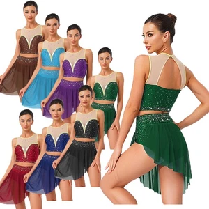 Mujeres Ropa de Baile Trajes de Competición Vestido de Jazz Espalda Baile Estrás Lírico - Imagen 1 de 95