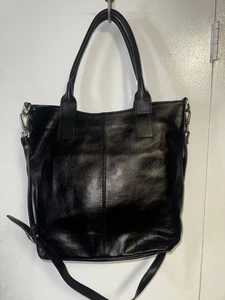 Persaman New York Schultertasche Handtasche Beuteltasche Geldbeutel Schwarz Leder Made In Italy - Bild 1 von 8