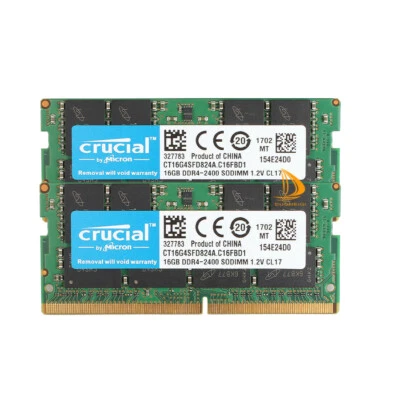 32 GB Crucial 2x 16GB DDR4 2400T 2400Mhz PC4-19200 SODIMM RAM Laptop Memory CL17 - Image 1 of 4