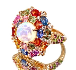 Anillo Mehers Joyería Ópalo etíope 9,94 quilates y piedras preciosas de zafiro múltiple rosa vermeil - Imagen 1 de 4