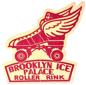 Etiqueta de patinaje sobre ruedas Brooklyn Ice Palace de la década de 1940 pista de patinaje sobre ruedas con alas - Imagen 1 de 2