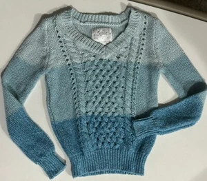Justice Girl Size 7 Shades Of Blue Cable Knit Metallic Thread Long Slv Sweater - Picture 1 of 22
