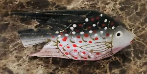 "Peces de agua salada de madera tallada pintada a mano vintage manchas multicolores 5"" L x 3"" T" - Imagen 1 de 4