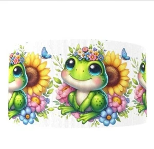 3" Frog baby garden flower Grosgrain Ribbon 5 yards Hair bow ribbon 1272506 - Picture 1 of 2