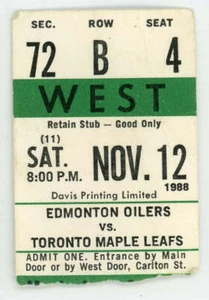 Edmonton Oilers vs. Toronto Maple Leafs Vintage Ticket Maple Leaf Gardens 1988 - Picture 1 of 1