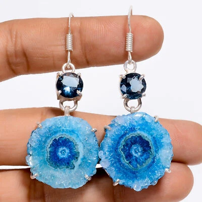 Solar Quartz Topaz Gemstone Fashion Jewelry 925 Silver Earrings 2.1" ARE-5140 - Image 1 of 3