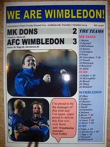MK Dons 2 AFC Wimbledon 3 - 2014 - souvenir print - Picture 1 of 1