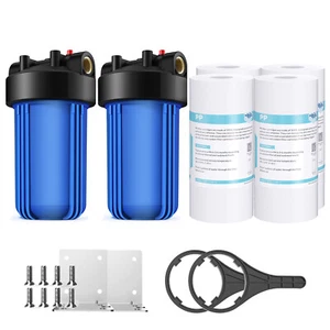 2Pack 10 Inch Big Blue Whole House Water Filter Housing &4pcs 10" x4.5" Sediment - Picture 1 of 14
